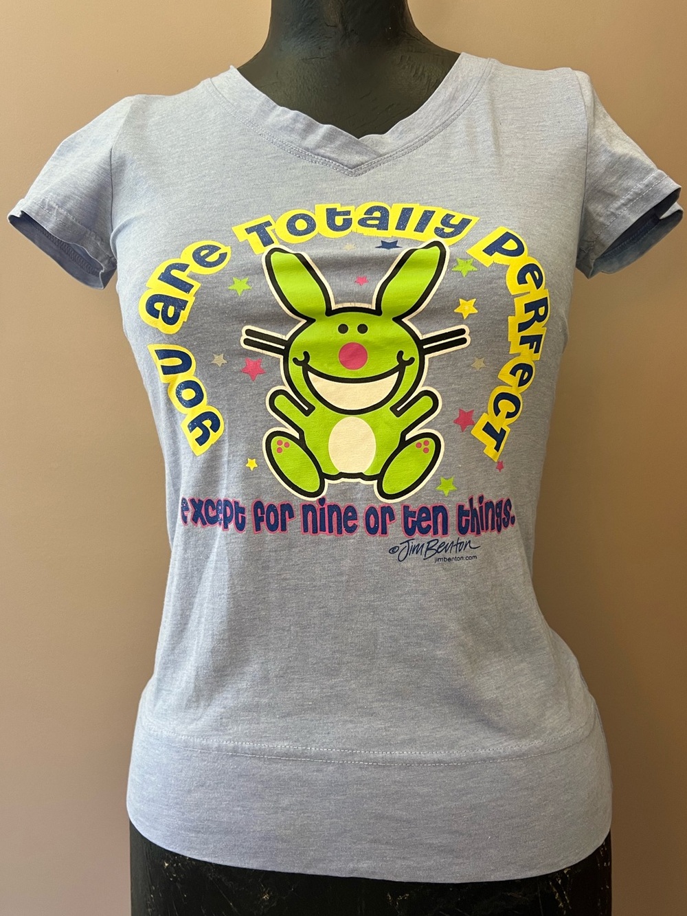 It’s Happy Bunny Original by Jim Benton Y2K Glitter Graphic T Shirt Size Small